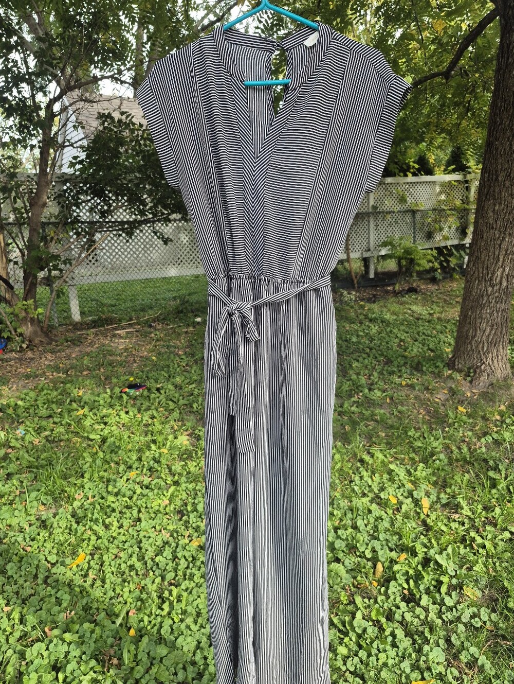 Monteau Black and White Striped Maxi Dress with Tie Waist